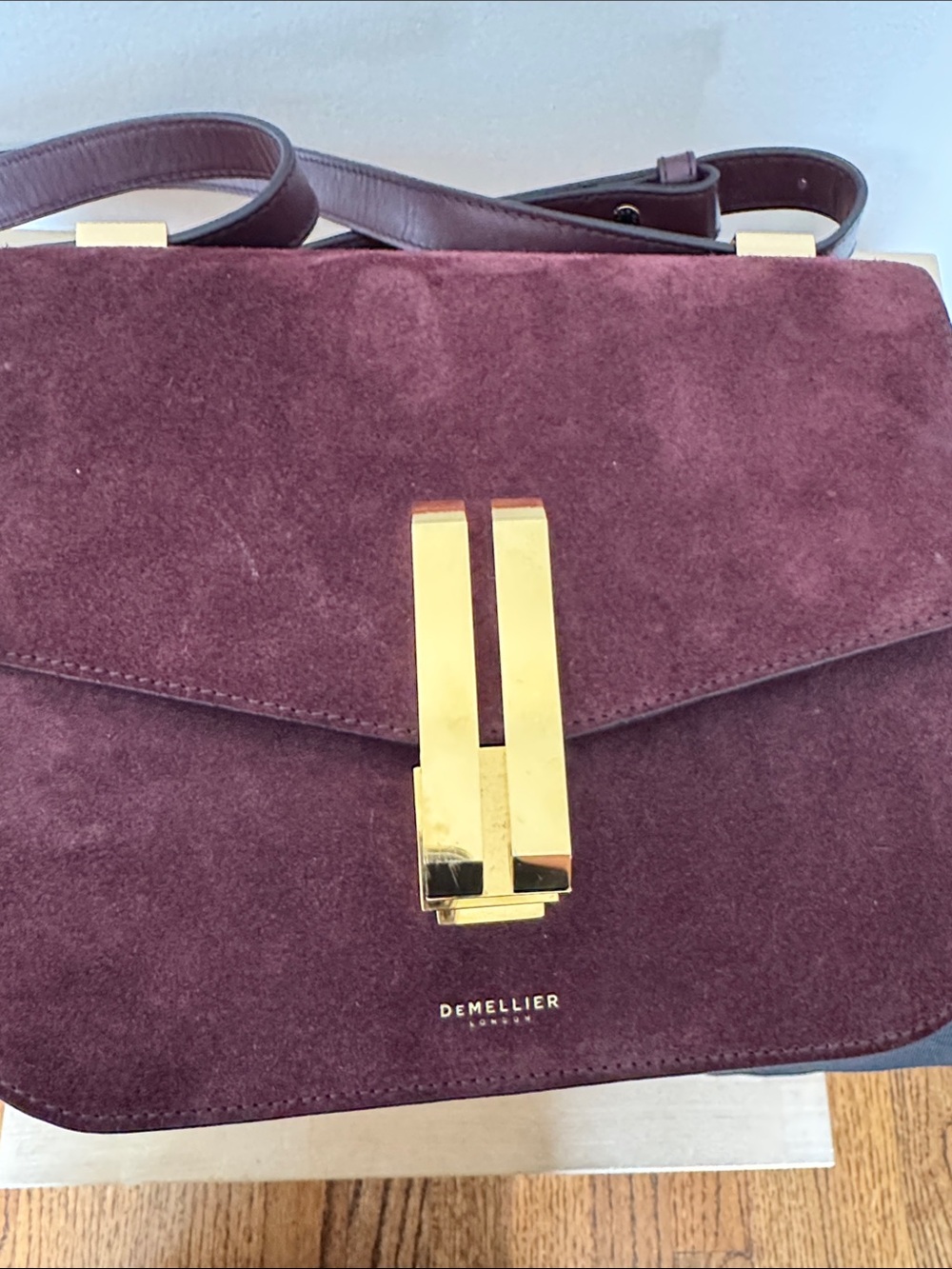 DeMellier Wine Burgundy Suede The Vancuver Crossbody with Gold Hardware - Picture 8 of 10